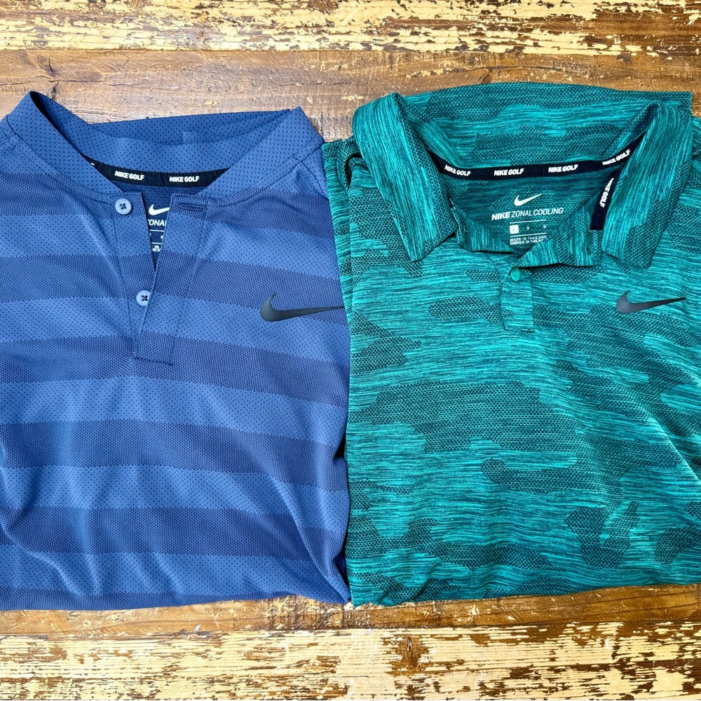 Nike Men's Striped Blue, Patterned Green Polos, and long sleeve